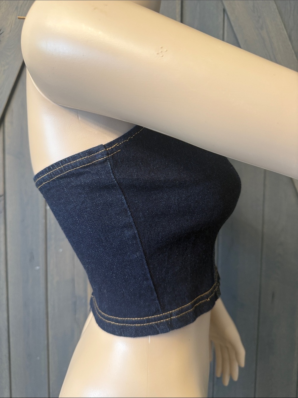 2 Piece Vintage Stretch Denim Maxi Skirt with High Slit Lace-Up Detail - Picture 8 of 9